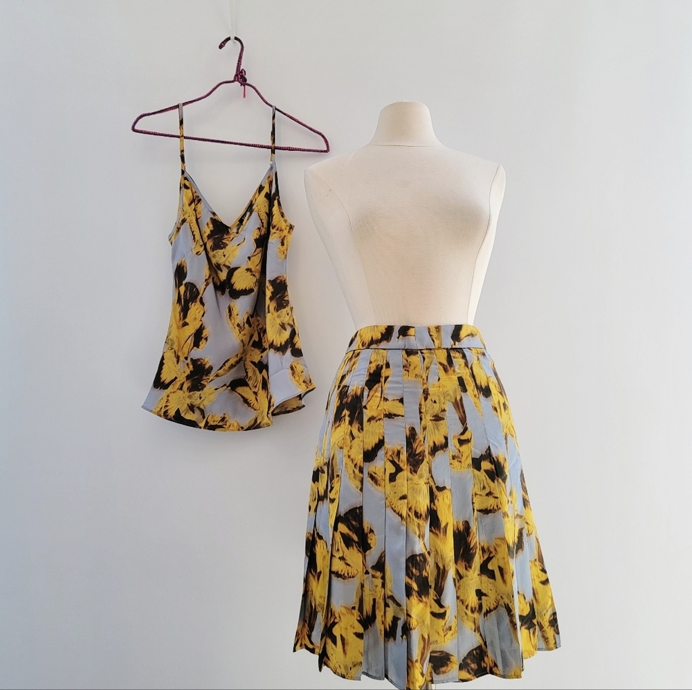 J.Crew Drapey Camisole Pleated Skirt Set Saffron Floral Size XS Preppy Academia - Picture 2 of 13